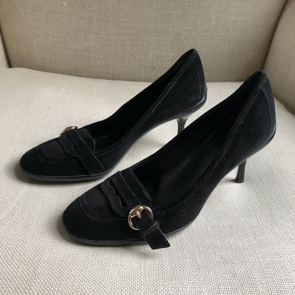 Gucci Shoes - Gucci Pumps Black Suede Horsebit Heels 5.5